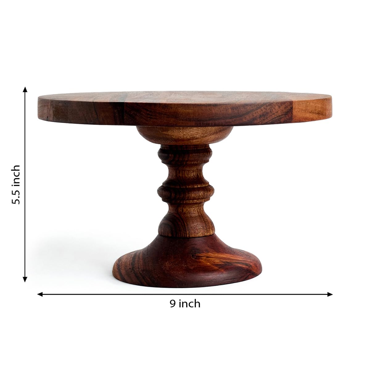 Saaga Round Birch Wooden Cake Stand - 9X5.5 Inch - Pizza Stand, Dessert Platter, Stand For Dining Table - Brown